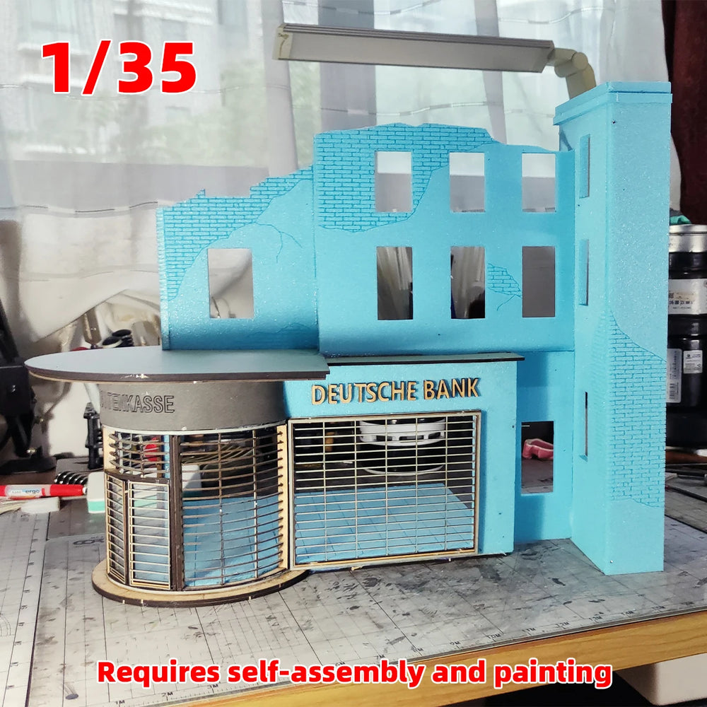 1/35 Modern Ruined German Bank Urban Ruins, Resin Model Diorama Kit, Unassembled and Unpainted