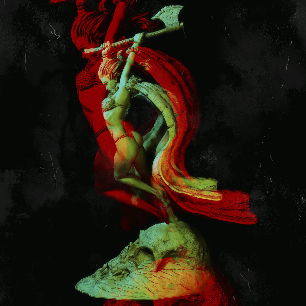 1/24 Female Warrior Emerging from Dragon Head, Resin Model Figure Kit, Fantasy Theme, Unassembled and Unpainted
