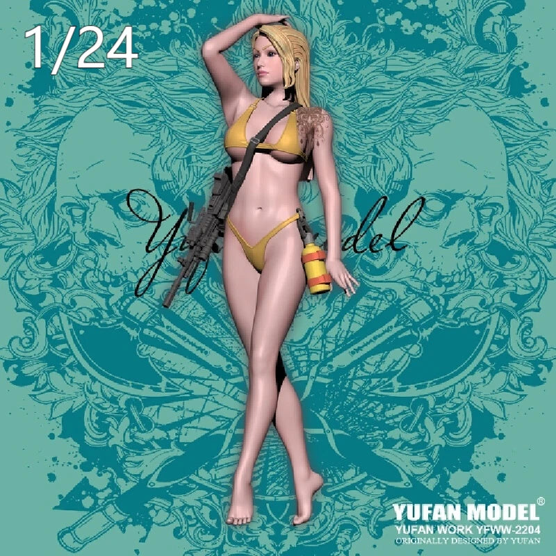 1/35 Long-Haired Pin-up with Pistol and Heels, Resin Model Figure Kit, Unassembled and Unpainted