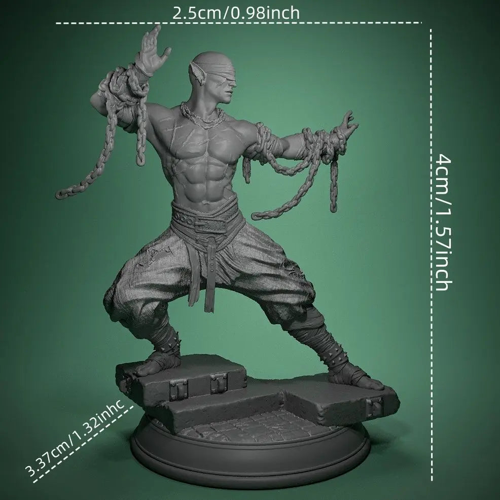 40mm Blind Monk Warrior, Resin Model Figure Kit, Fantasy Theme, Unassembled and Unpainted
