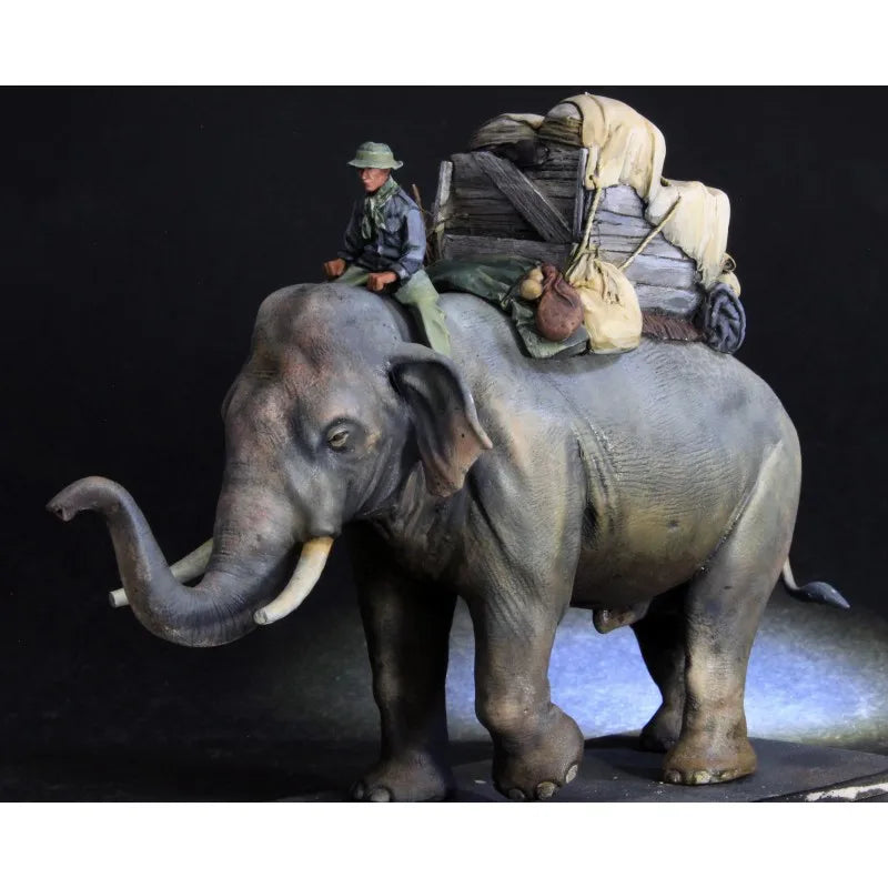 1/35 Vietnam War Soldiers with Elephants, 5 Figures, Resin Model Diorama Kit, Unassembled and Unpainted