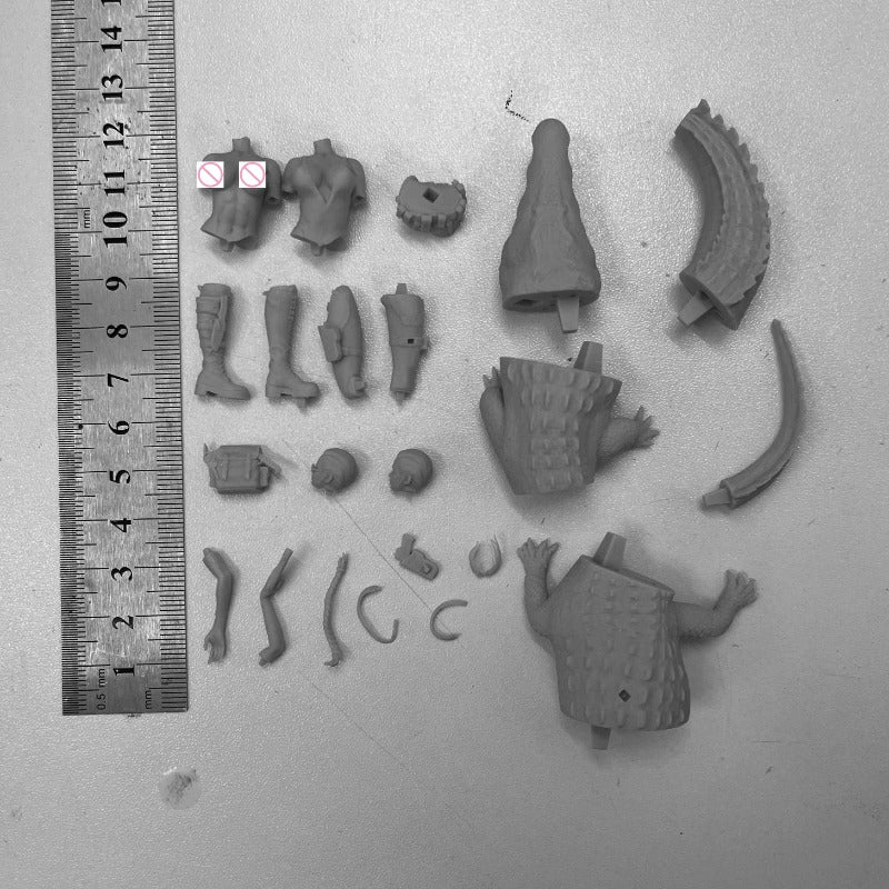 1/24 Female Explorer with Crocodile, 2 Figures, Resin Model Diorama Kit, Fantasy Theme, Unassembled and Unpainted