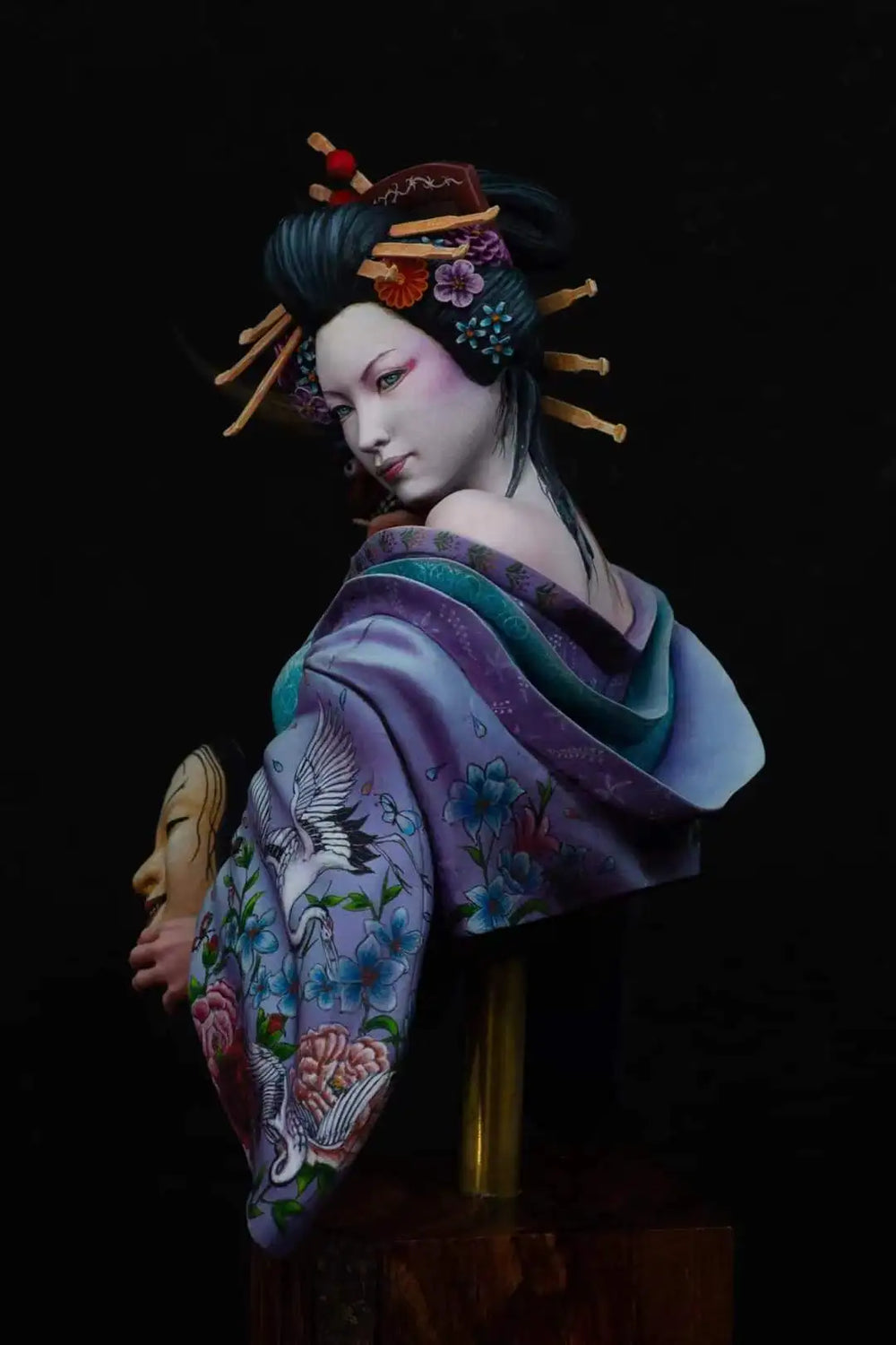 1/9 Female with Oni Mask, Resin Model Bust Kit, Fantasy Theme, Unassembled and Unpainted