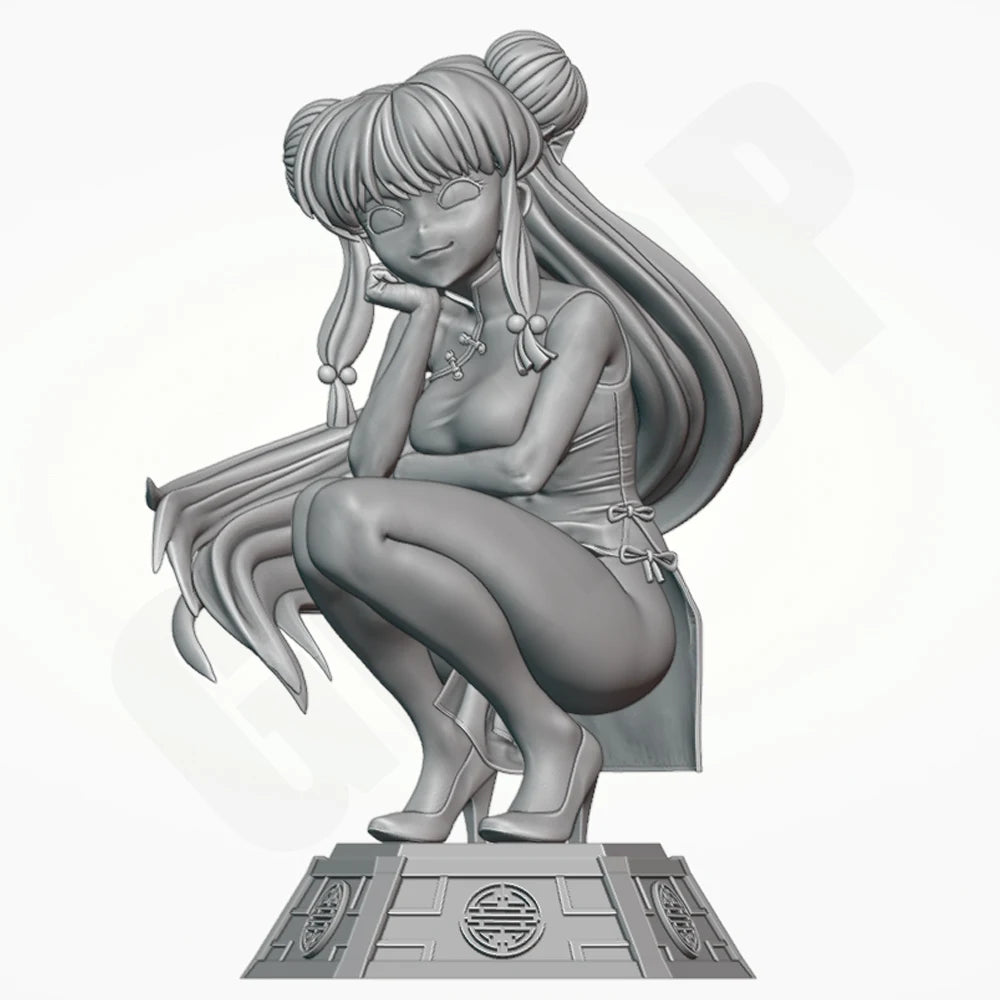 1/24 Purple-Haired Anime Warrior Crouching in Red Armor, Resin Model Figure Kit, Anime Theme, Unassembled and Unpainted