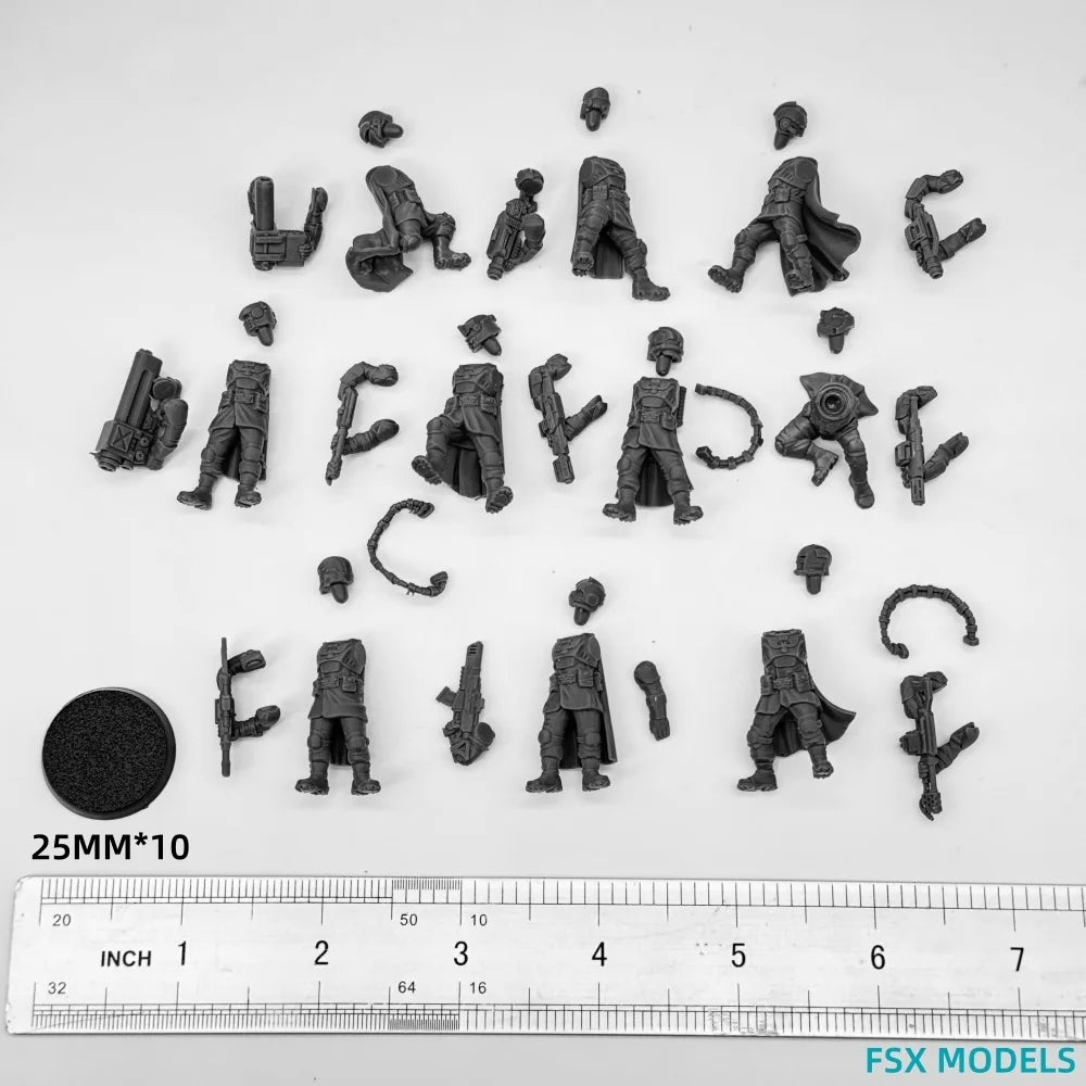 28mm Military Power Armor Squad, 10 Figures, Resin Model Figure Kit, Sci-Fi Theme, Unassembled and Unpainted