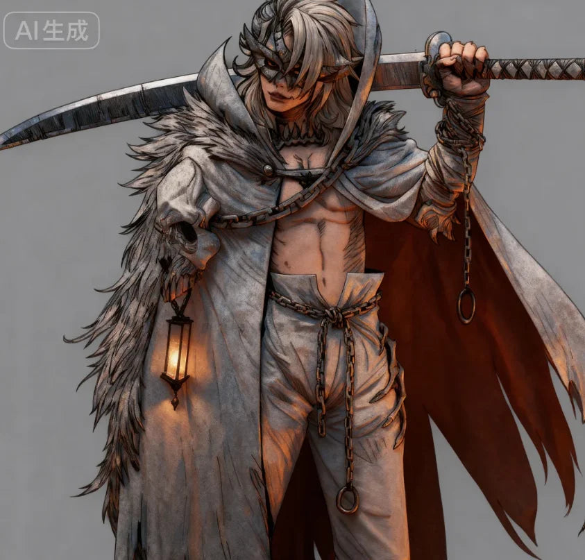 Female Warrior with Katana and Lantern Cape, Resin Model Figure Kit, Fantasy Theme, Unassembled and Unpainted