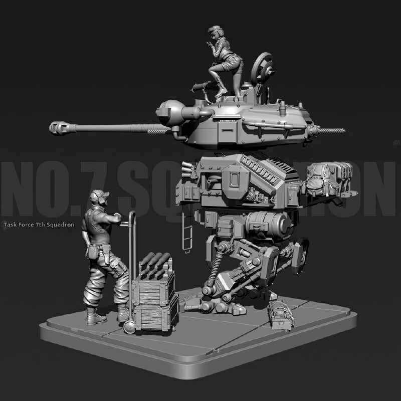 120mm Modern Futuristic Military Tank Squadron, 4 Figures, Resin Model Diorama Kit, Unassembled and Unpainted