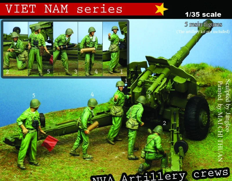 1/35 Vietnam War Artillery Crew, 5 Figures, Resin Model Figure Kit, Unassembled and Unpainted