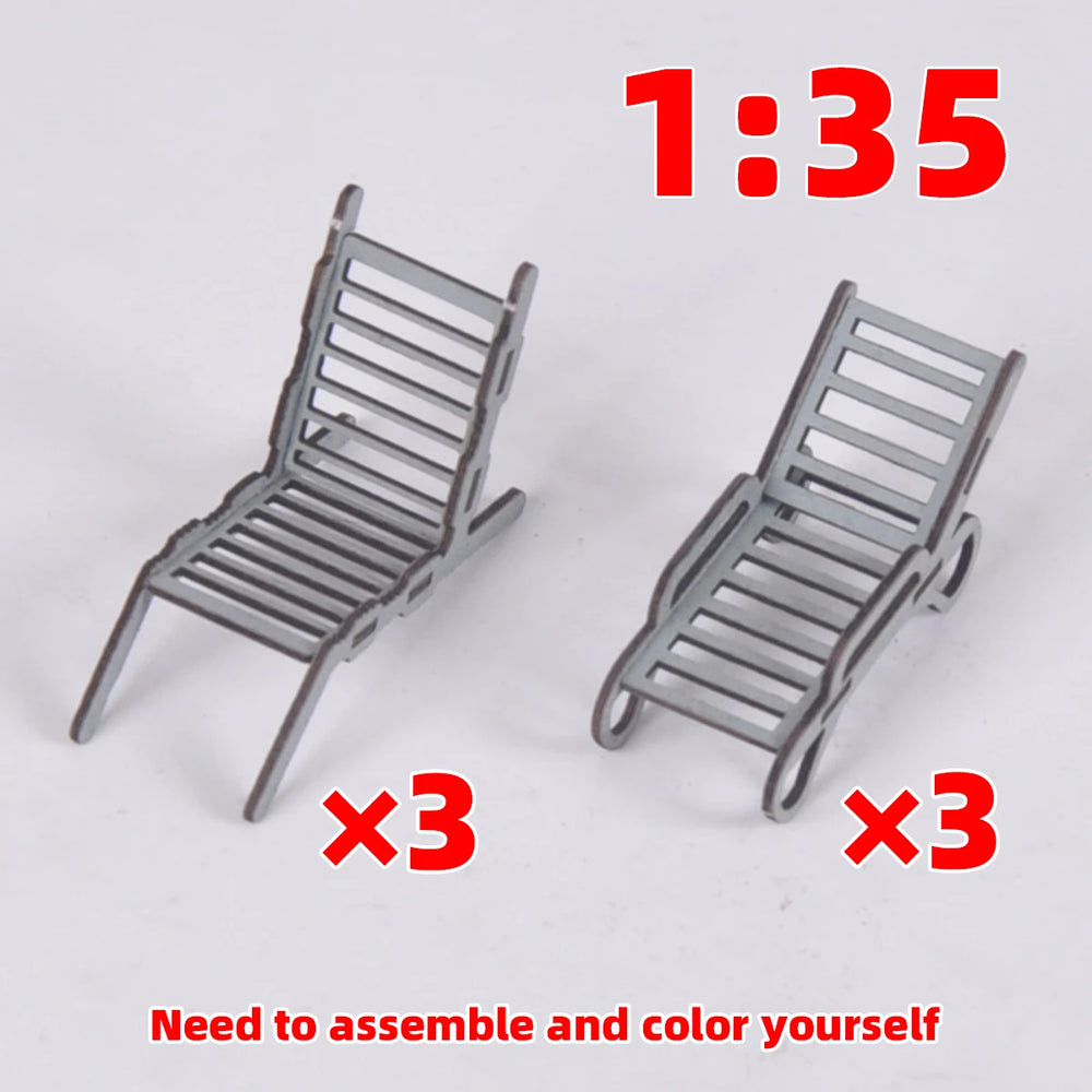 1/35 Beach Lounge Chairs, Resin Model Terrain Kit, Historical Theme, Unpainted