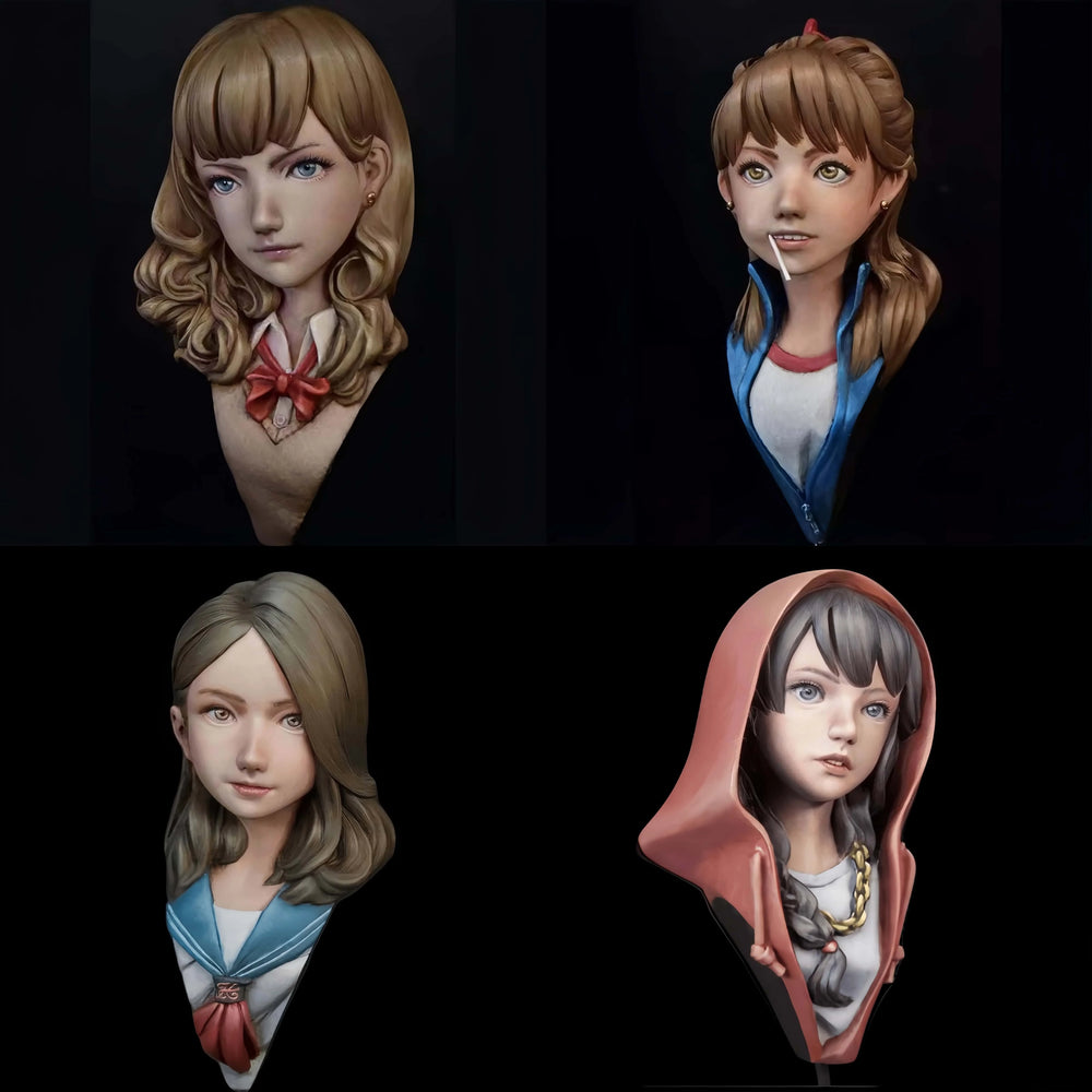65mm Female Character Busts, 4 Figures, Resin Model Bust Kit, Anime Theme, Unassembled and Unpainted