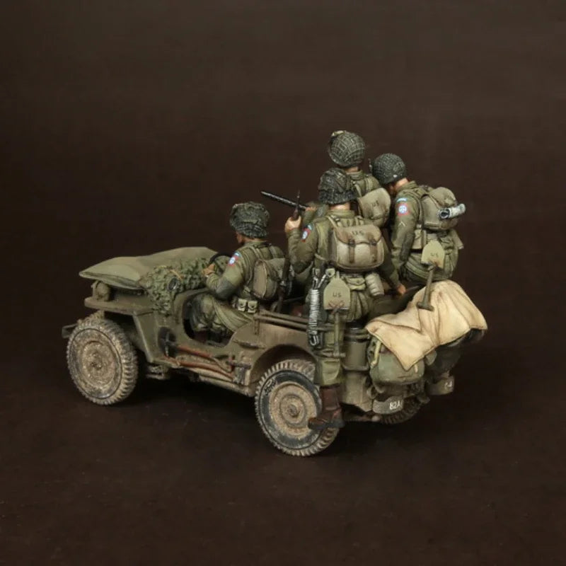 1/35 WWII Allied US Airborne with Jeeps, 7 Figures, Resin Model Figure Kit, Unassembled and Unpainted