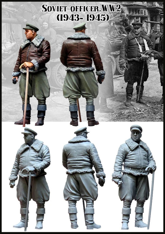 1/35 WWII Soviet Officer in Brown Tunic, Resin Model Figure Kit, Unassembled and Unpainted