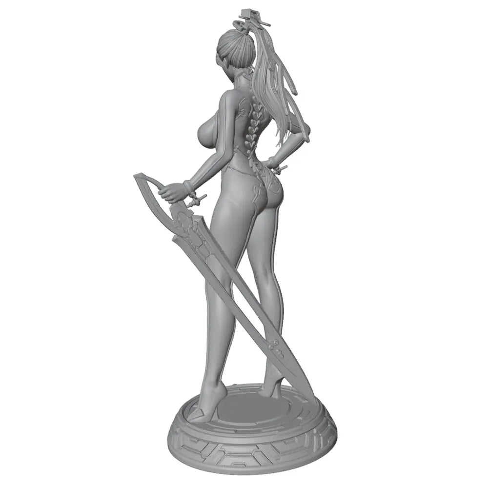 1/24 Ribbon-Haired Warrior with Battle Axe, Resin Model Figure Kit, Fantasy Theme, Unassembled and Unpainted