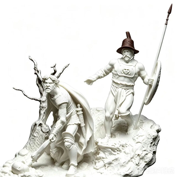 54mm Warrior & Dragon Rider, 2 Figures, Resin Model Figure Kit, Fantasy Theme, Unassembled and Unpainted