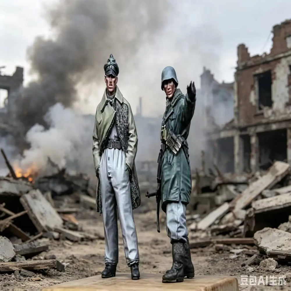 1/35 WWII German Officer in Dress and Field Soldier, 2 Figures, Resin Model Figure Kit, Unassembled and Unpainted