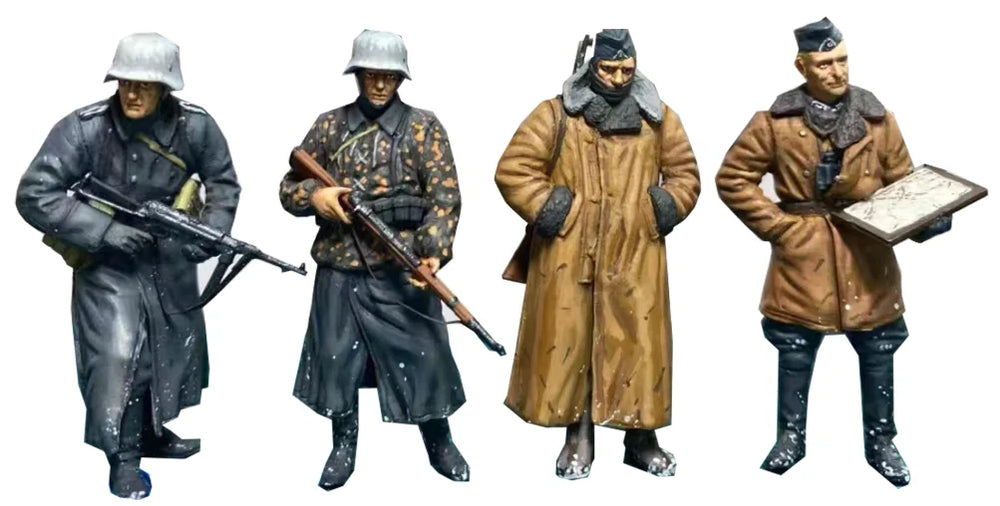 1/35 WWII German Infantry Squad with Greatcoat Officers, 4 Figures, Resin Model Figure Kit, Unassembled and Unpainted