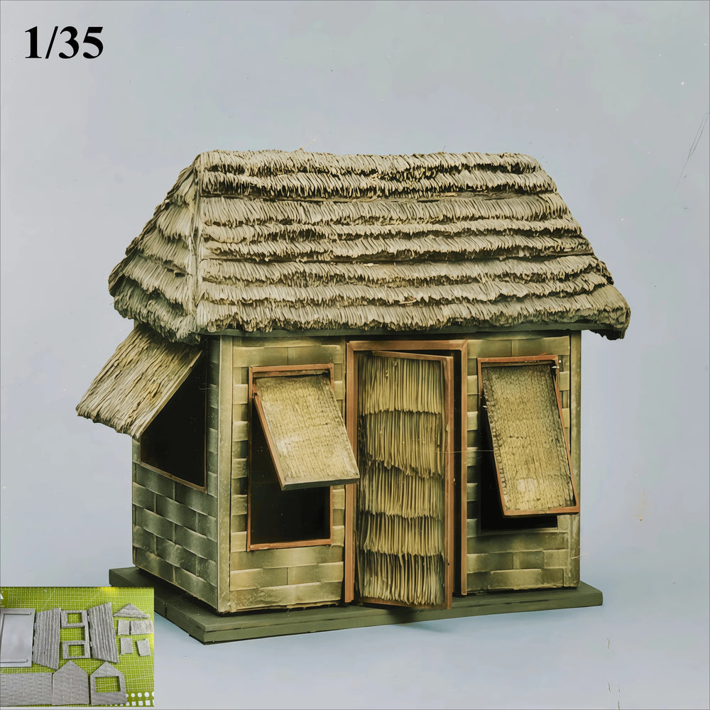 1/35 Thatched Roof Cottage Building, Resin Model Terrain Kit, Historical Theme, Unpainted