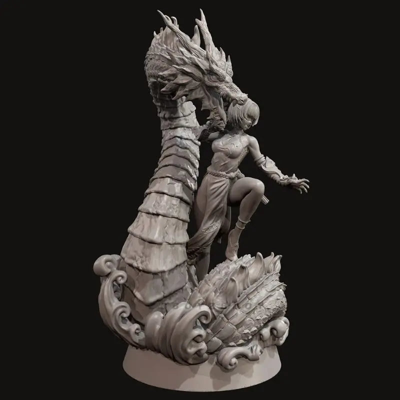 75mm Female Dragon Rider, 2 Figures, Resin Model Diorama Kit, Fantasy Theme, Unassembled and Unpainted