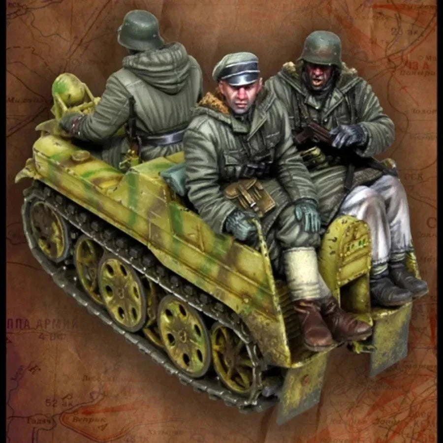 1/35 WWII German Infantry on Half-Track, 3 Figures, Resin Model Figure Kit, Unassembled and Unpainted