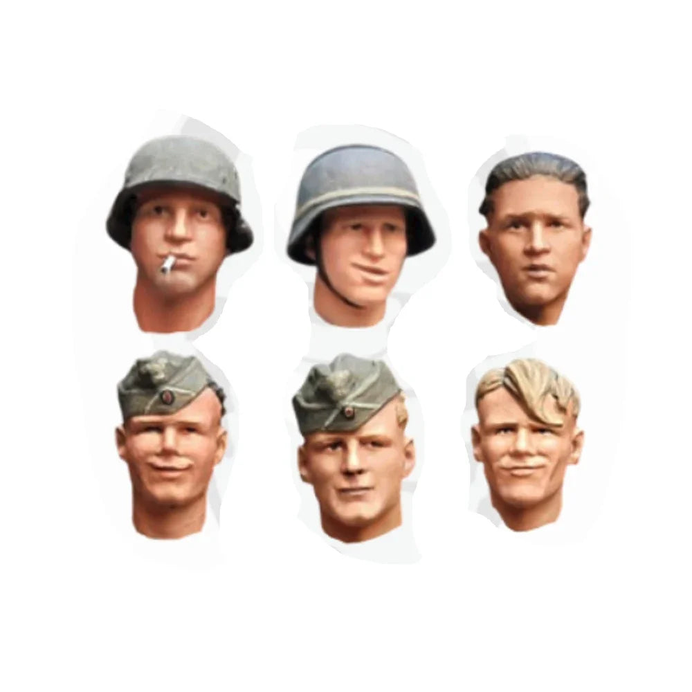 1/35 WWII German Soldier Heads Stahlhelm and Bare Mix, 6 Figures, Resin Model Bust Kit, Unassembled and Unpainted