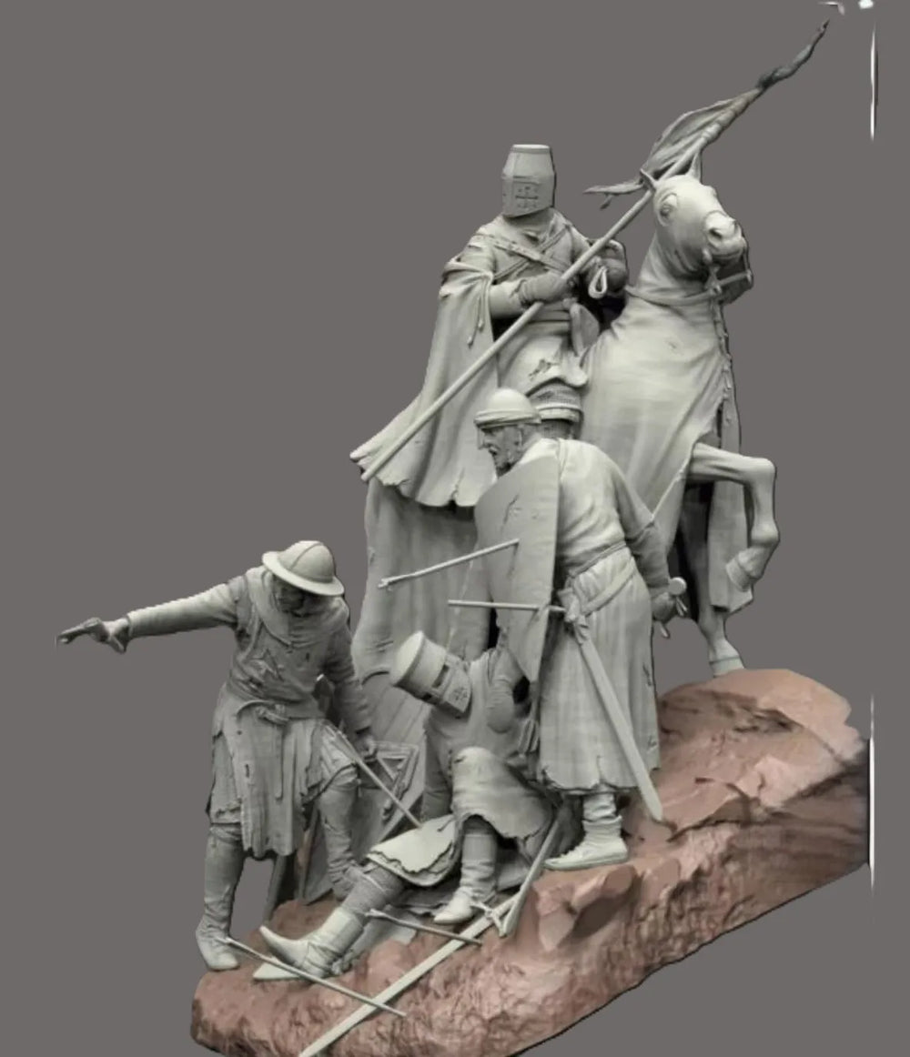 1/24 Medieval Crusader Warriors, 4 Figures, Resin Model Diorama Kit, Unassembled and Unpainted