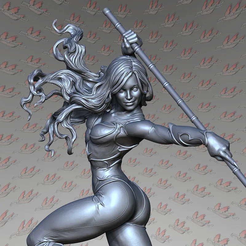 1/24 Warrior with Crescent Horns Thrusting Spear, Resin Model Figure Kit, Fantasy Theme, Unassembled and Unpainted