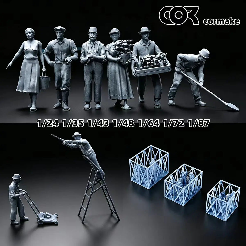 1/35 Civilian Workers & Gardeners, 25 Figures, Resin Model Figure Kit, Historical Theme, Unassembled and Unpainted