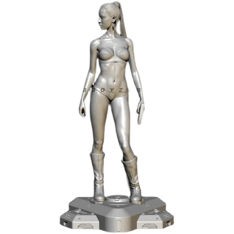 75mm Sci-Fi Female Trooper with Ponytail and Leg Wraps, Resin Model Figure Kit, Unassembled and Unpainted
