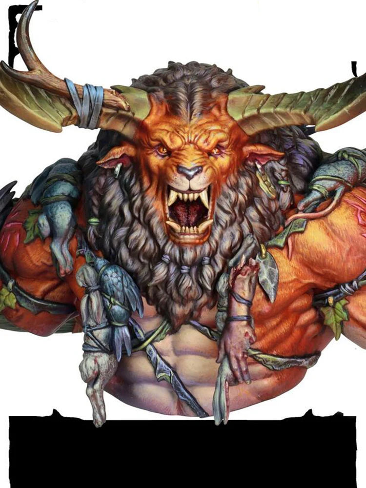 1/10 Fierce Demon with Curved Horns and Fangs, Resin Model Bust Kit, Fantasy Theme, Unassembled and Unpainted