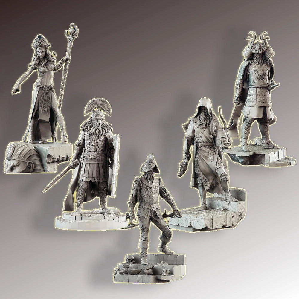 38mm Sorcerers & Warriors, 6 Figures, Resin Model Figure Kit, Fantasy Theme, Unassembled and Unpainted