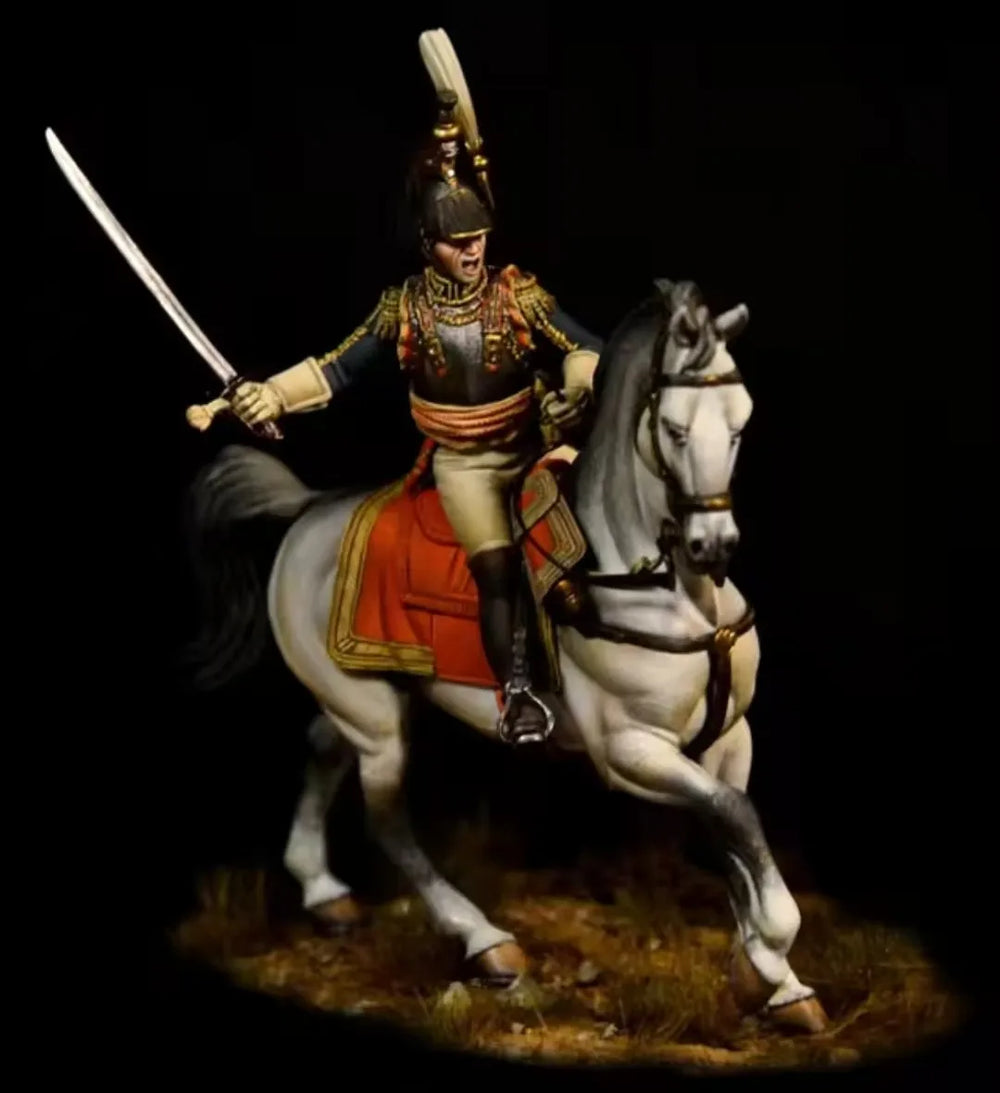 54mm Napoleonic French Cuirassier Officer with Raised Sword, Resin Model Figure Kit, Unassembled and Unpainted