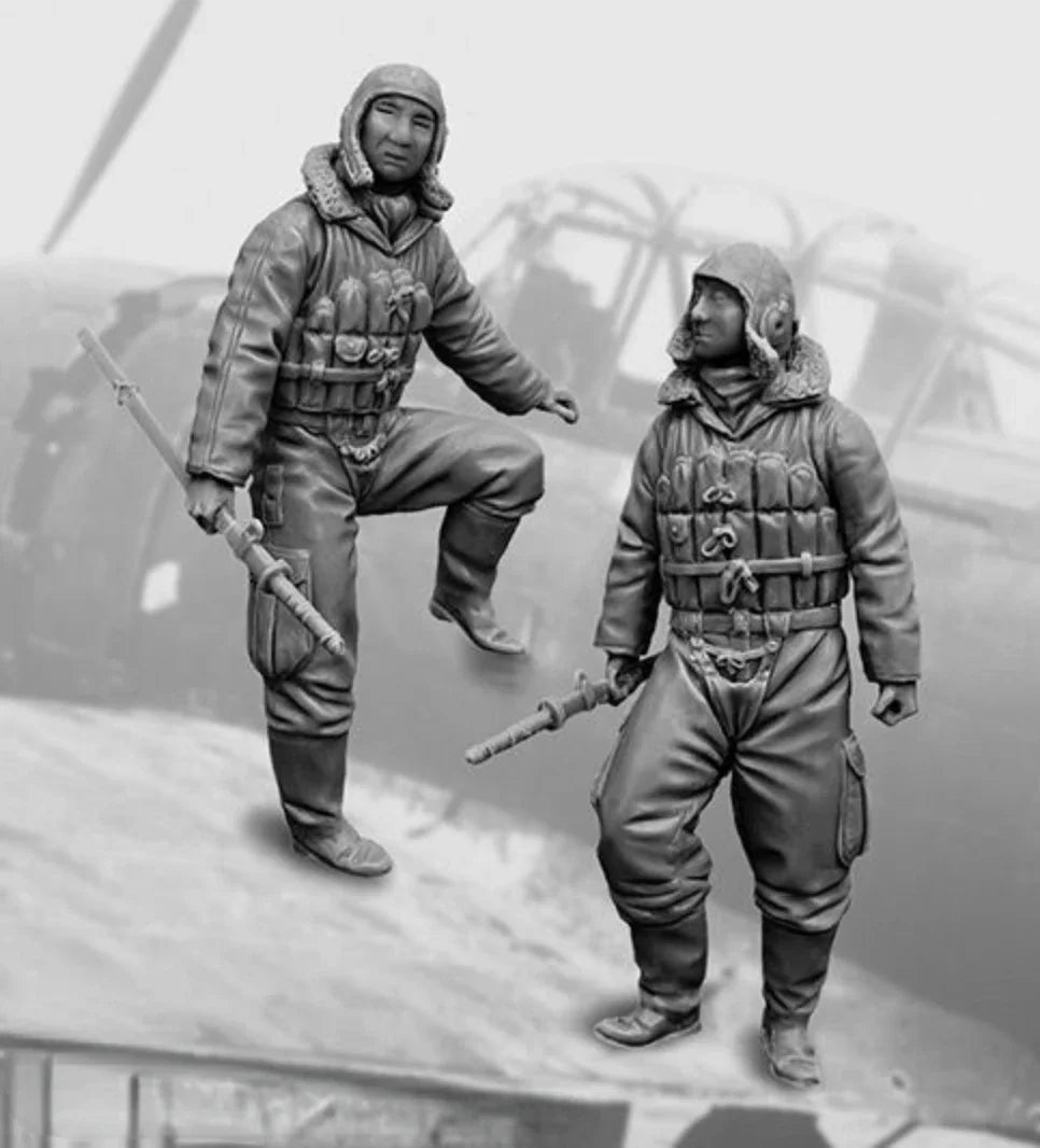 1/32 WWII Soldiers, 2 Figures, Resin Model Figure Kit, Unassembled and Unpainted
