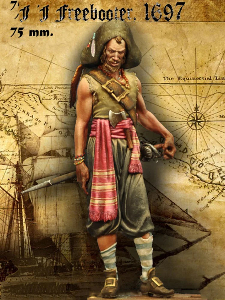 75mm Historical Pirate Freebooter, Resin Model Figure Kit, Historical Theme, Unassembled and Unpainted