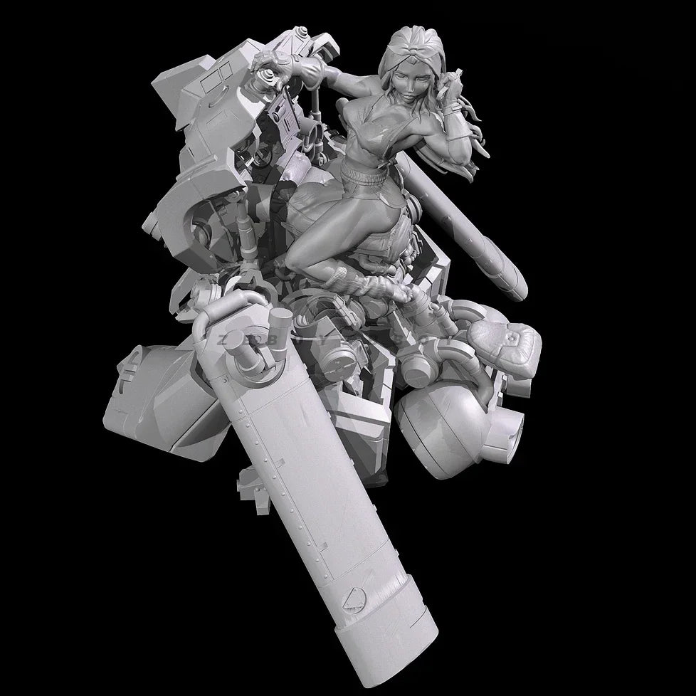 85mm Pinup Female Warrior & Mecha, 2 Figures, Resin Model Figure Kit, Unassembled and Unpainted