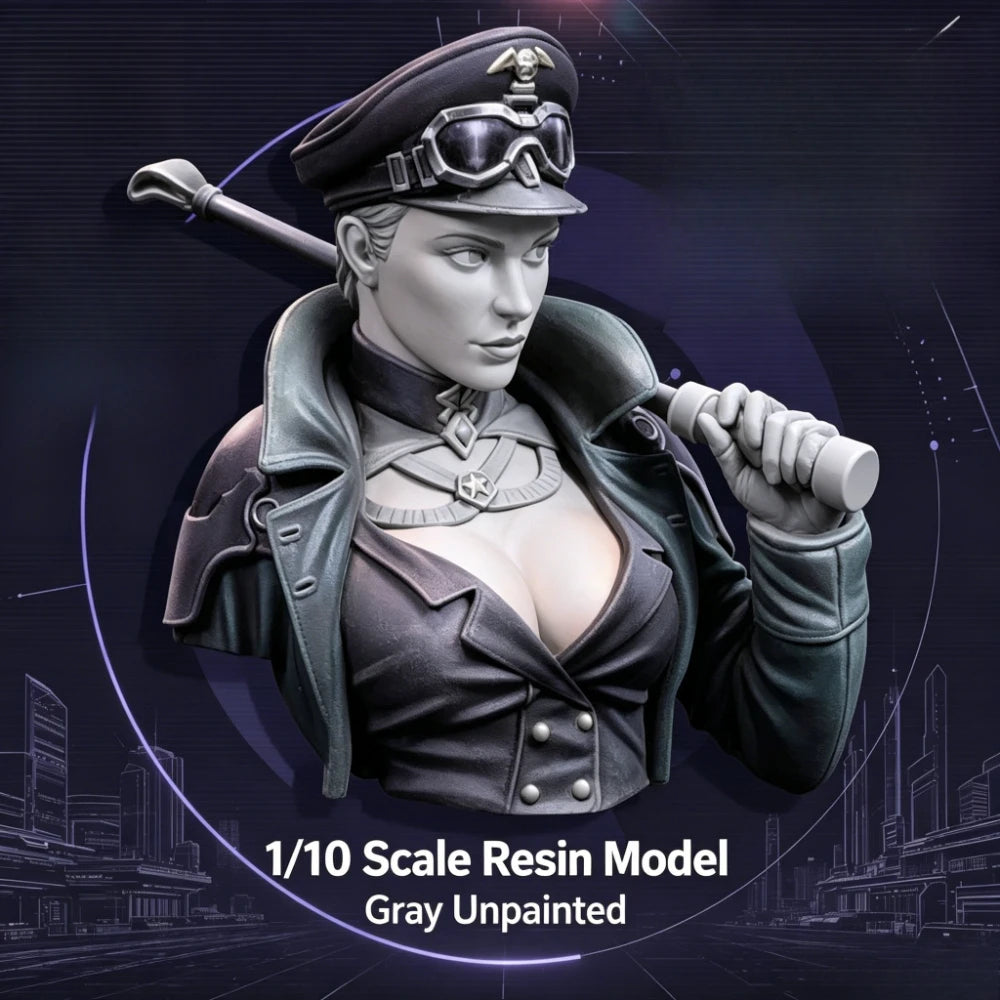 1/12 Female Steampunk Military Officer, Resin Model Bust Kit, Sci-Fi Theme, Unassembled and Unpainted