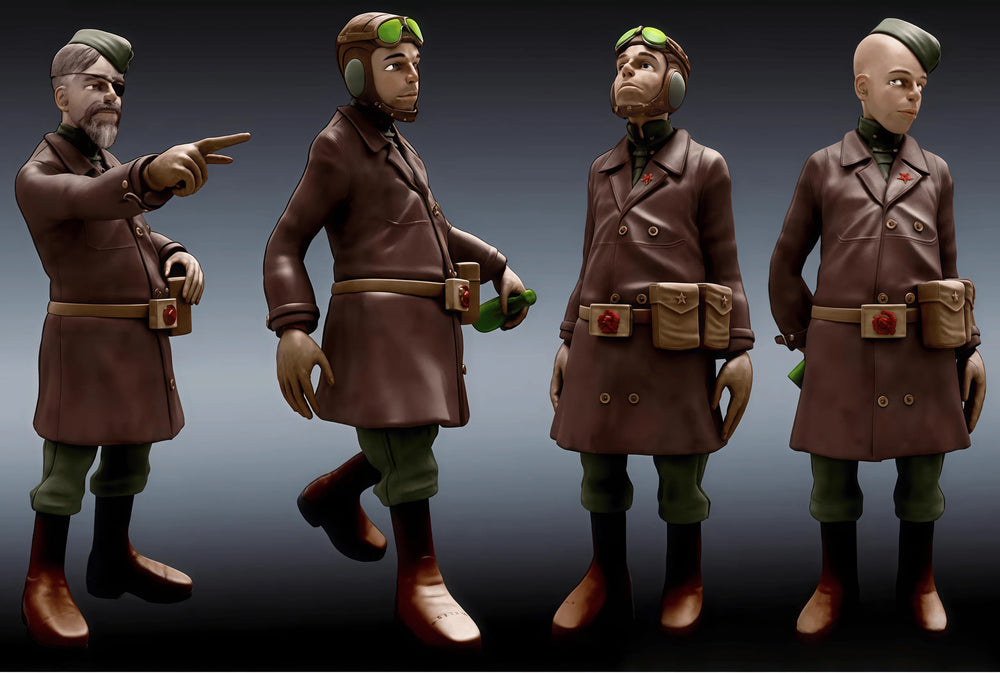 1/35 WWII US Cartoon Pilots, 8 Figures, Resin Model Figure Kit, Unassembled and Unpainted