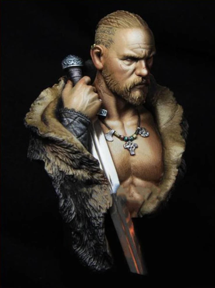 1/10 Viking Warrior with Fur Mantle and Axe, Resin Model Bust Kit, Fantasy Theme, Unassembled and Unpainted