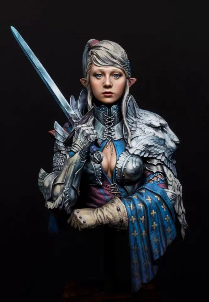 1/10 Female Elf Warrior Swordsman, Resin Model Bust Kit, Fantasy Theme, Unassembled and Unpainted
