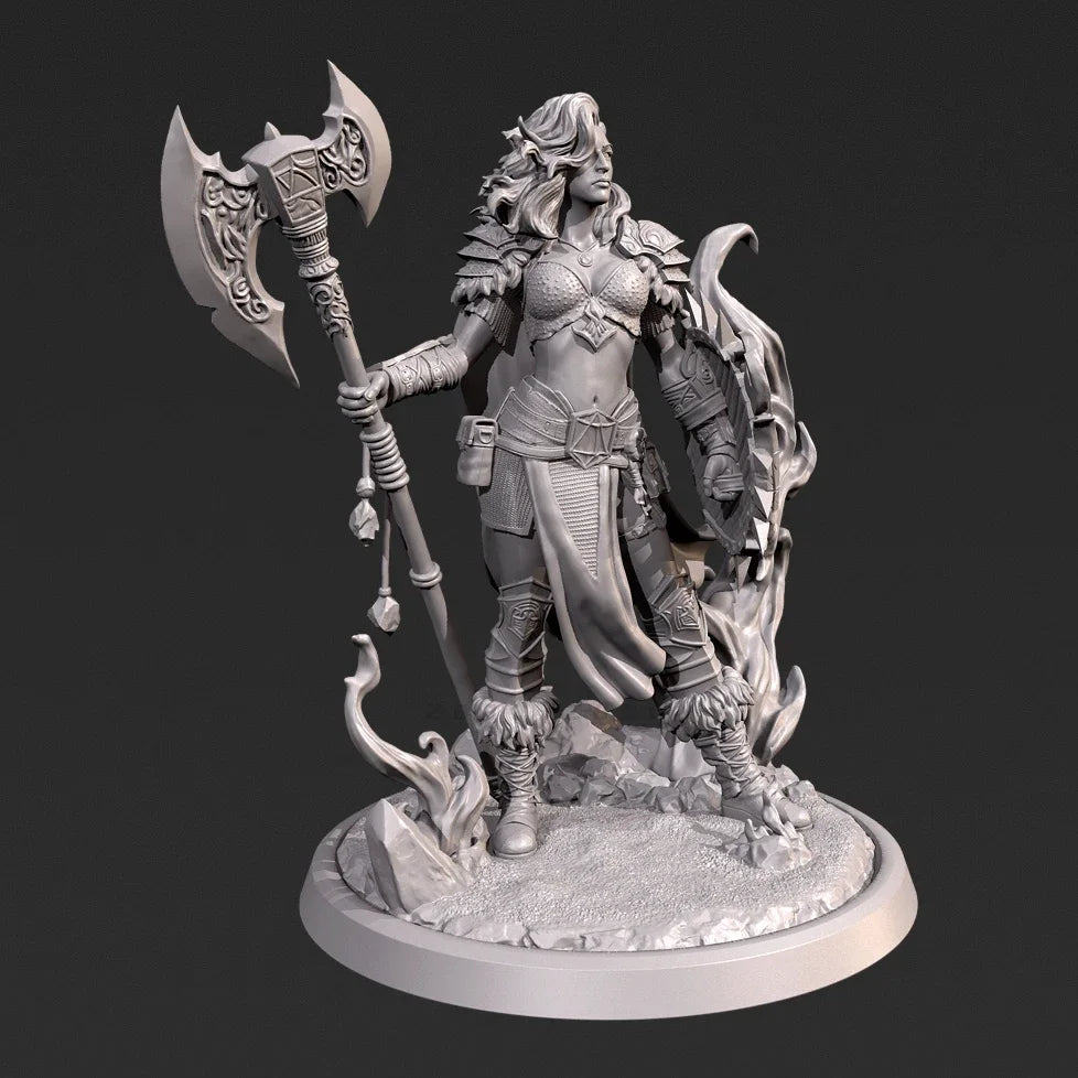 75mm Sorceress with Ornate Axe and Infernal Flames, Resin Model Figure Kit, Fantasy Theme, Unassembled and Unpainted