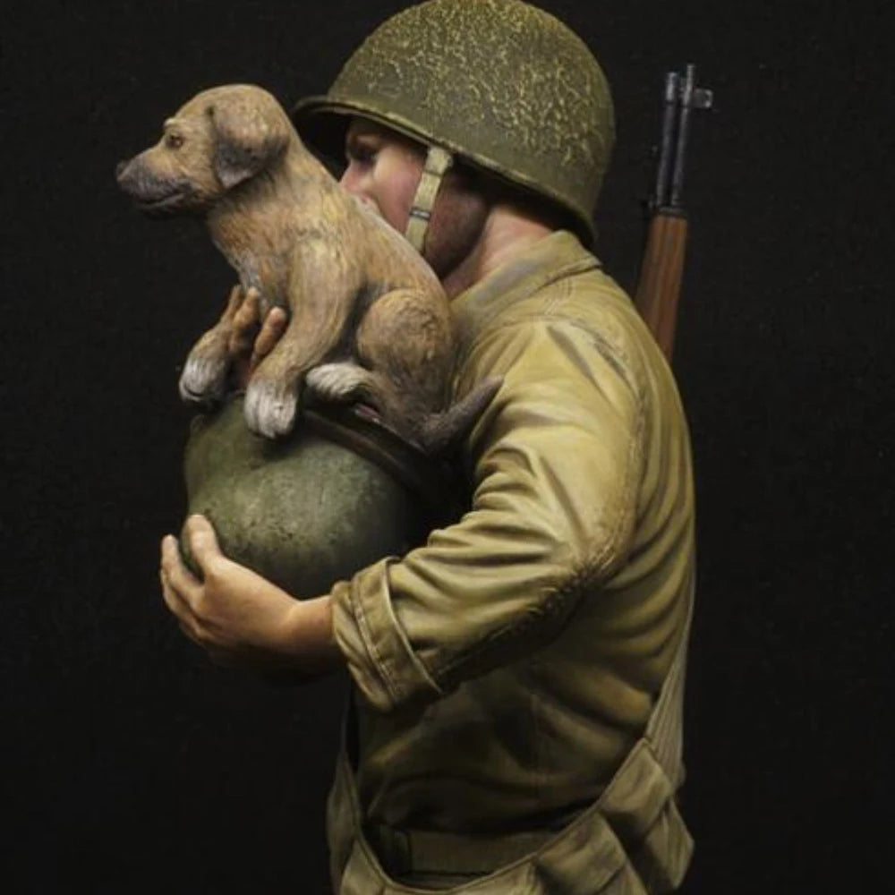 1/9 WWI Soldier with Dog, Resin Model Bust Kit, Unassembled and Unpainted