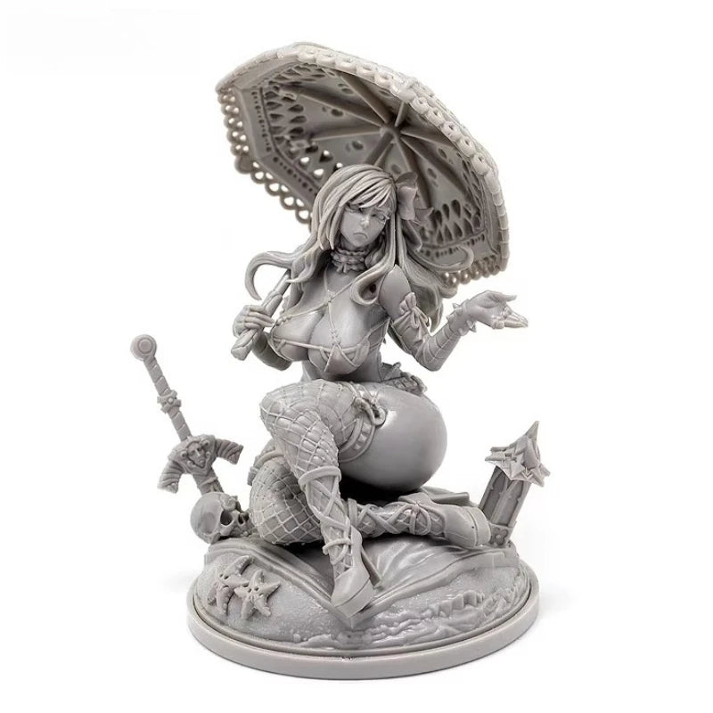 75mm Maiden with Lace Parasol, Resin Model Figure Kit, Fantasy Theme, Unassembled and Unpainted