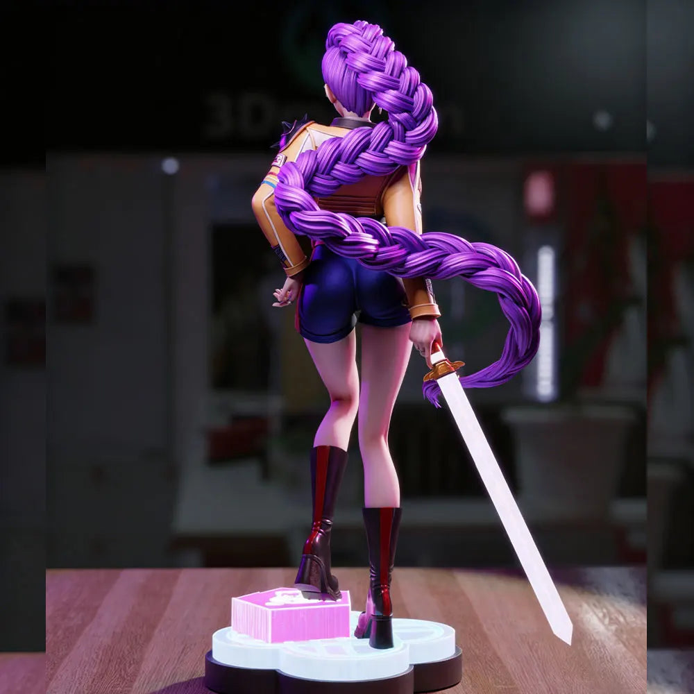 1/24 Purple-Haired Warrior with Curved Sword and Tail, Resin Model Figure Kit, Anime Theme, Unassembled and Unpainted