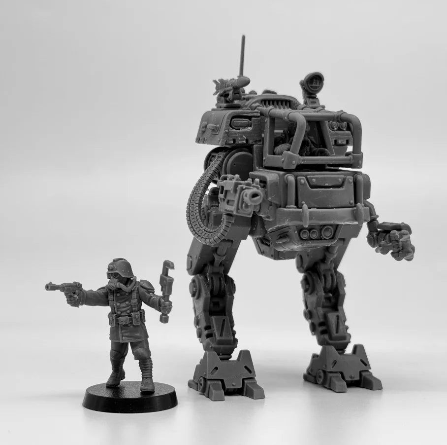 28mm Grimguard Walker MK1, 5 Figures, Resin Model Vehicle Kit, Sci-Fi Theme, Unassembled and Unpainted