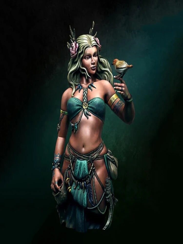 1/10 Horned Sorceress with Chalice, Resin Model Bust Kit, Fantasy Theme, Unassembled and Unpainted
