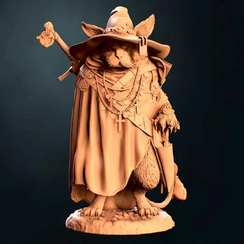 1/24 Goblin Sorcerer with Feathered Hat and Draped Cloak, Resin Model Figure Kit, Fantasy Theme, Unassembled and Unpainted