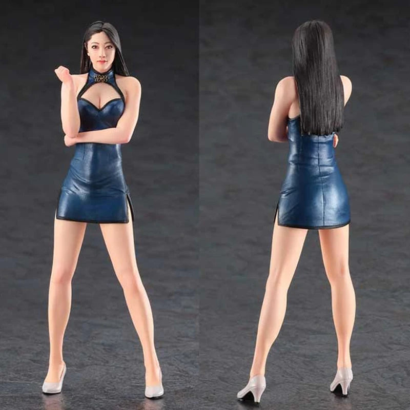 1/12 Modern Pin-up with Black Crop Top and Blue Skirt, Resin Model Figure Kit, Unassembled and Unpainted