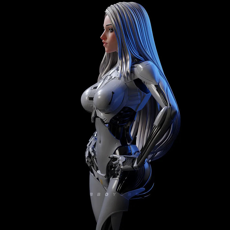 90mm Cybernetic Android Girl, Resin Model Figure Kit, Sci-Fi Theme, Unassembled and Unpainted