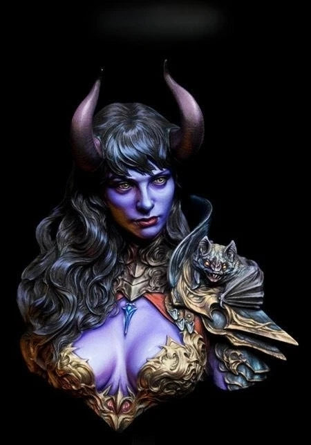 1/10 Horned Sorceress with Ornate Shoulder Armor, Resin Model Bust Kit, Fantasy Theme, Unassembled and Unpainted