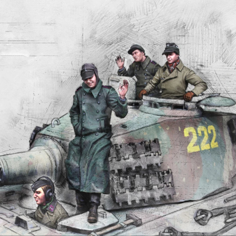 1/35 WWII German Tiger Tank Crew Winter, 4 Figures, Resin Model Figure Kit, Unassembled and Unpainted