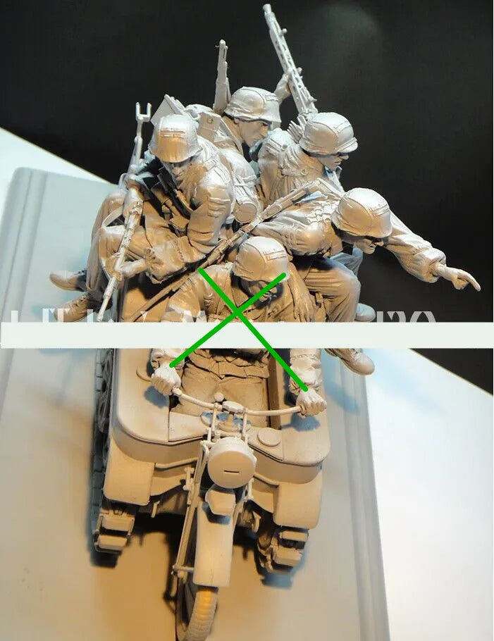 1/16 WWII Soldiers and Half-Track, 4 Figures, Resin Model Figure Kit, Unassembled and Unpainted